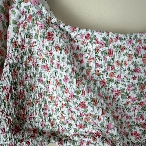 Aeropostale Floral Cottagecore Crop Top Womens L Milkmaid Festival Puff Sleeve - Picture 5 of 10